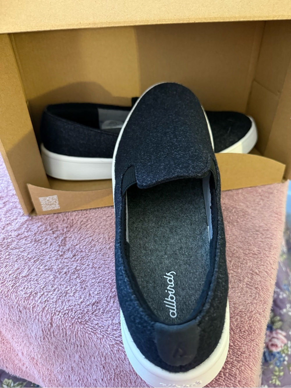 allbirds Men’s Black Wool Slip-On Sneakers with White Sole